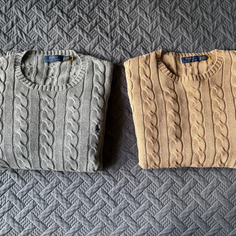 Polo by Ralph Lauren Men's Cable Knit Sweater - Gray and Cream